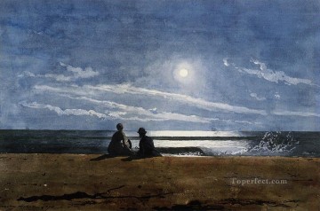 Winslow Homer Painting - Moonlight Realism marine painter Winslow Homer